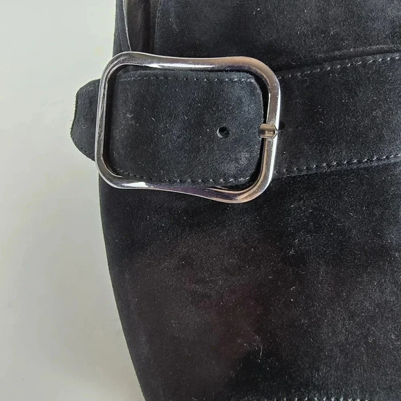 Marc Fisher Rima Mule Sandals Size 9M Black Suede Leather Mirrored Block Heel - Picture 4 of 13